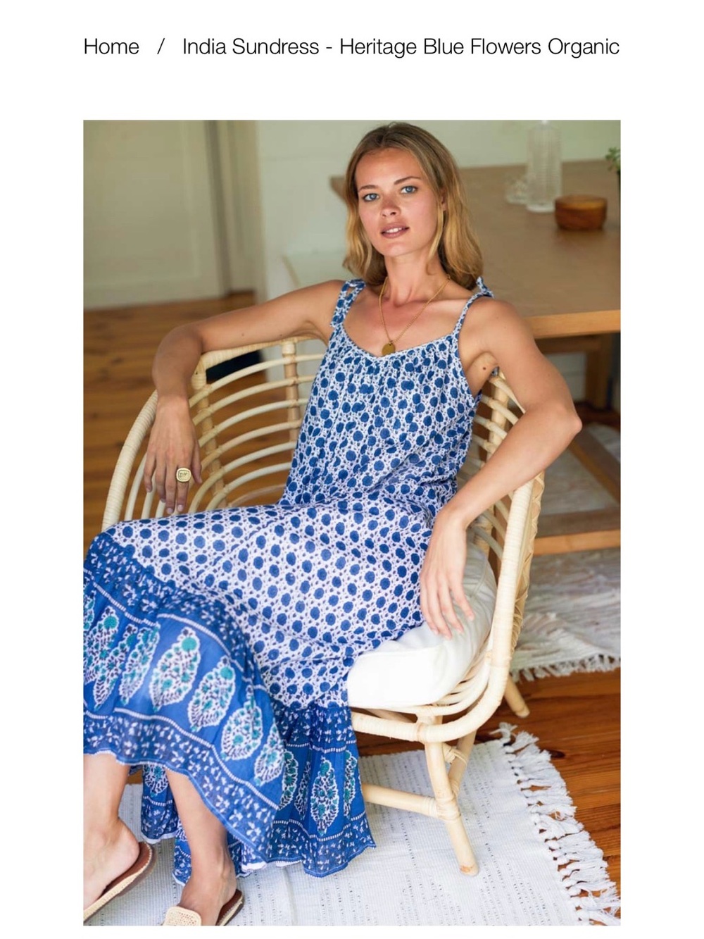 Emerson Fry Heritage Blue Flowers Maxi Sundress with Border Print